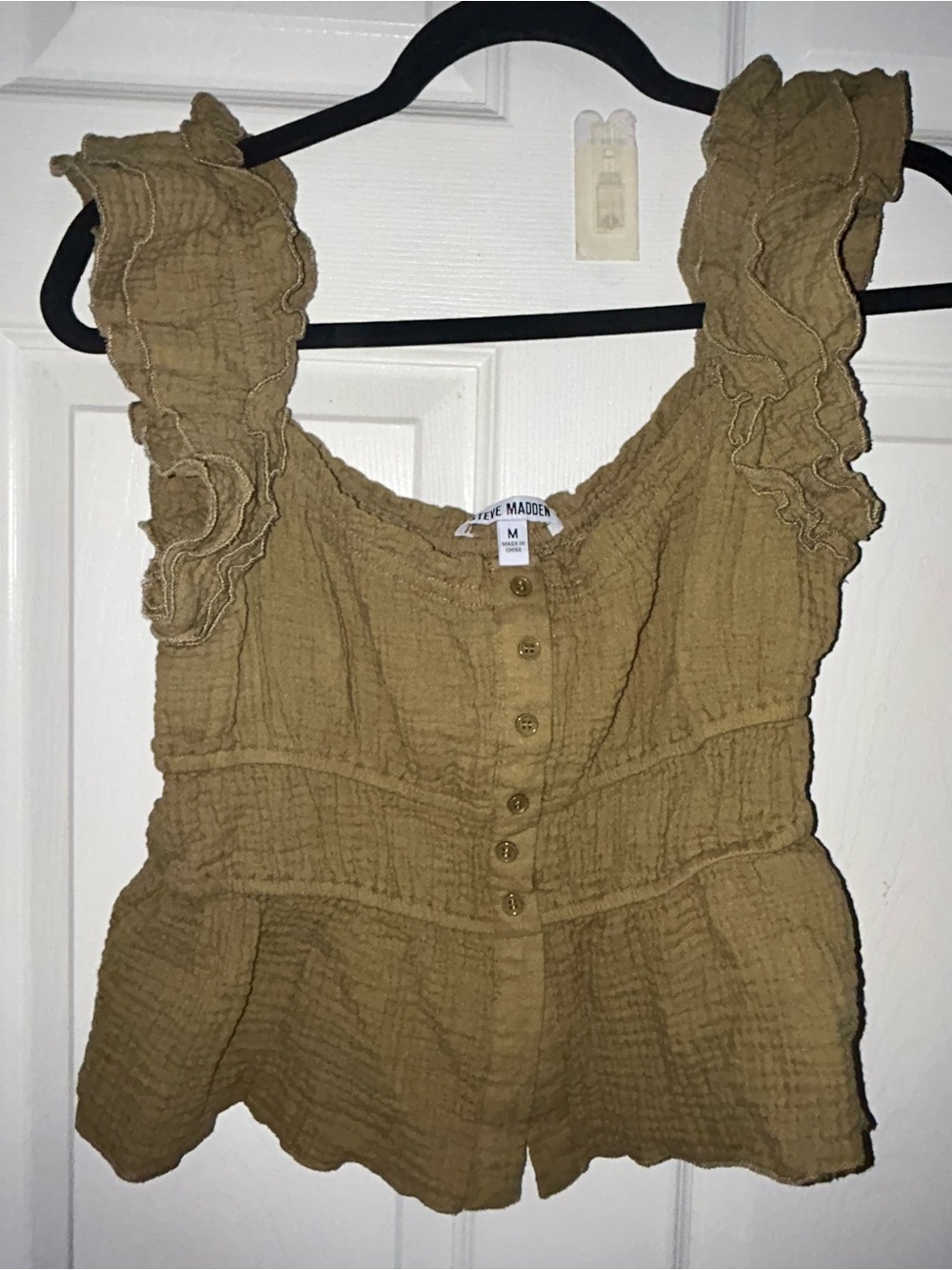 Steve Madden Olive-Green Ruffle Strap Button Front Camisole